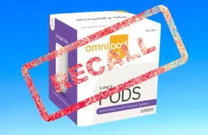 Image of Insulet Omni Pod 5 pods box with recall stamped over it
