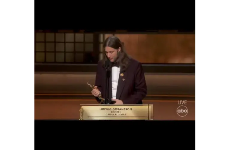 Image of Ludwig Goransson accepting the Oscar for Best Original Score for Sinners