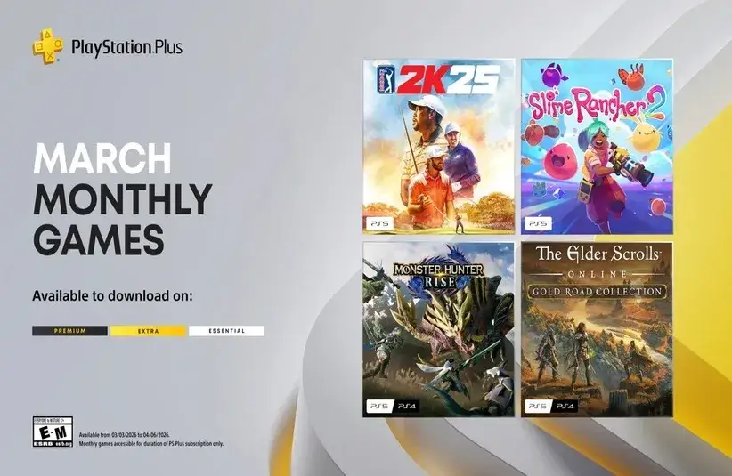 PlayStation Plus March Monthly Games: NBA 2K25, Slime Rancher, Monster Hunter Rise, and The Elder Scrolls Online are available to download on PS Plus