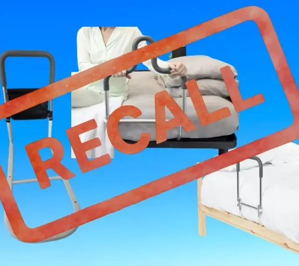 Images of recalled Adult Bed Rails, Vive and MPINOI, with recall stamped over them