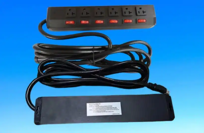 Images of front and back of recalled  CCCEI Power Strip