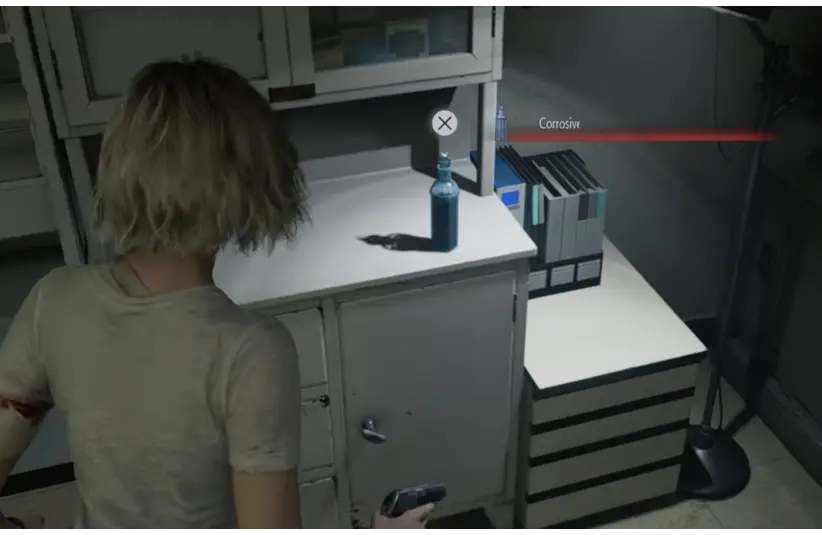 Resident Evil Requiem Organ Transport Box's code sheet is inside the Sun Quartz cabinet that is padlocked, fetch the bottle of corrosive to dissolve it
