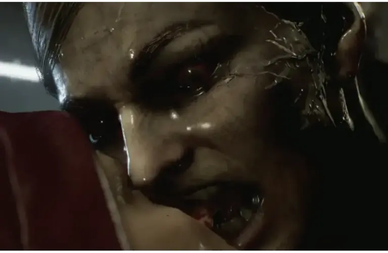 Resident Evil Requiem, infected woman attacking bystander's face