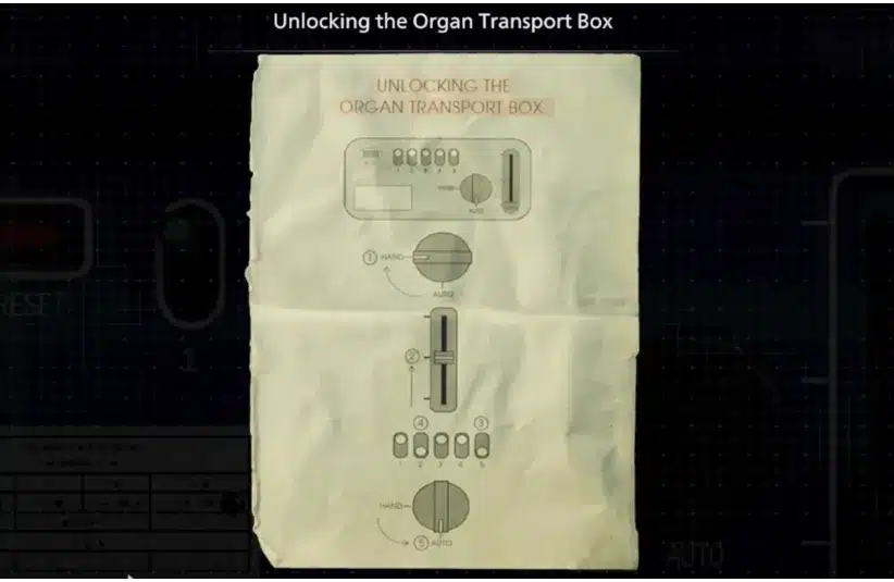 Resident Evil Requiem Organ Transport Box has a code sheet to show you how to unlock it