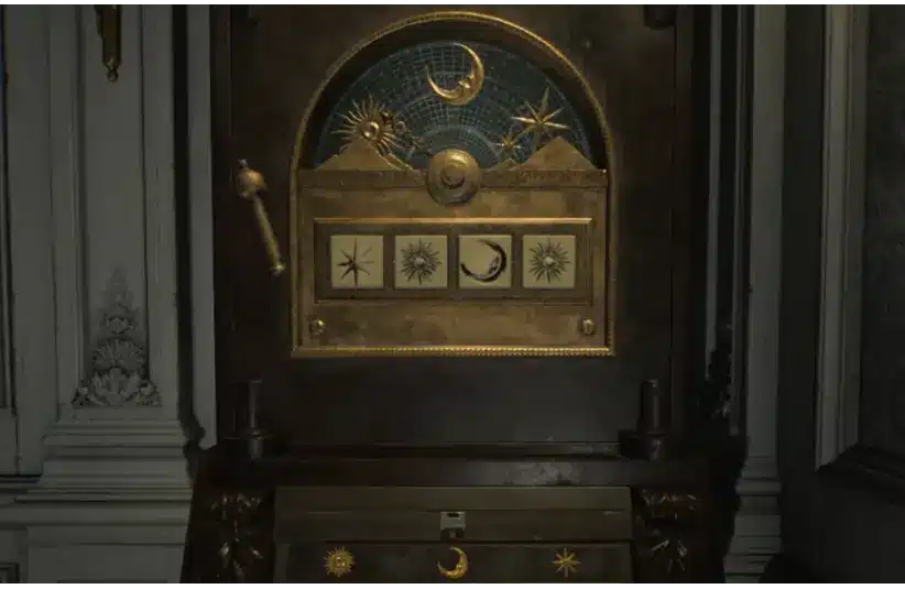 Resident Evil Requiem Organ Transport Box, Sun Quartz cabinet solved to find panel code for box