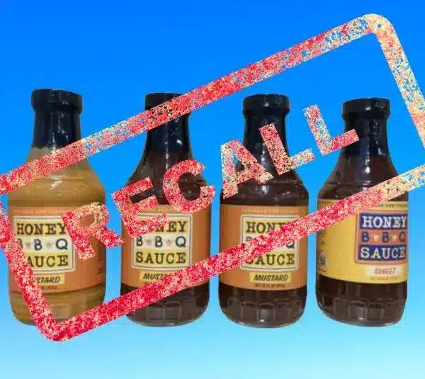 Image of Savannah Bee Honey BBQ Sauce-Mustard with Recall stamped over them
