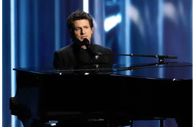 Jan 15, 2024; Los Angeles, CA, USA; Charlie Puth performs during the In Memoriam segment during the 75th Emmy Awards at the Peacock Theater in Los Angeles on Monday, Jan. 15, 2024. Mandatory Credit: Robert Hanashiro-USA TODAY