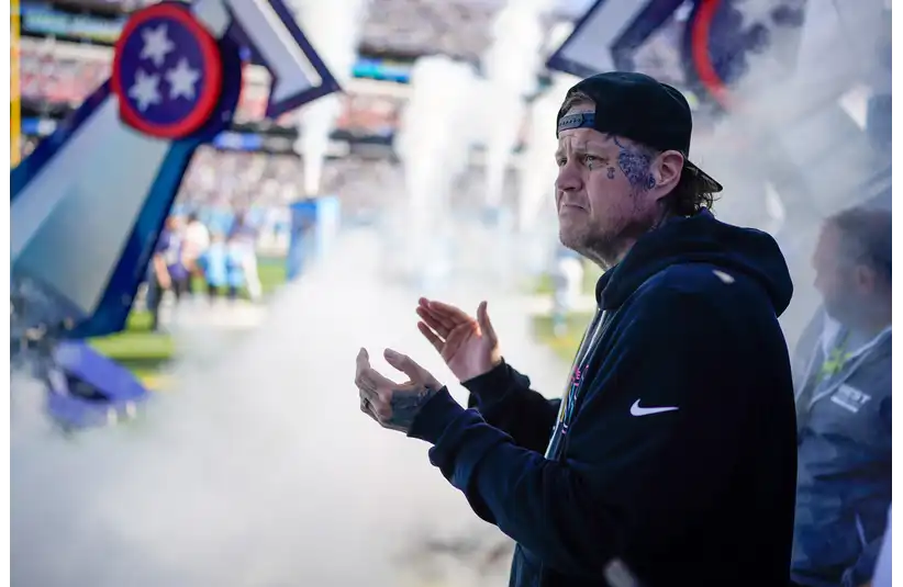 Jelly Roll watches as the Titans head out to the field before the game against the Seattle Seahawks at Nissan Stadium in Nashville, Tenn., Nov. 23, 2025.© Andrew Nelles / The Tennessean / USA TODAY NETWORK via Imagn Images
