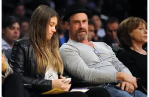 Television actor Christopher Meloni (right) during the game between the New Orleans Pelicans and Los Angeles Lakers during the second quarter at Staples Center.