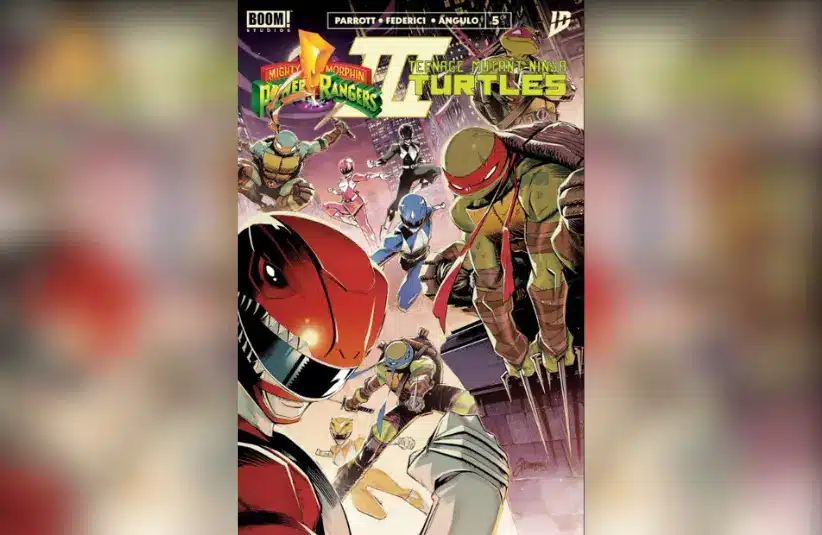 Cover for "Mighty Morphin Power Rangers / Teenage Mutant Ninja Turtles III #5." Courtesy of BOOM! Studios