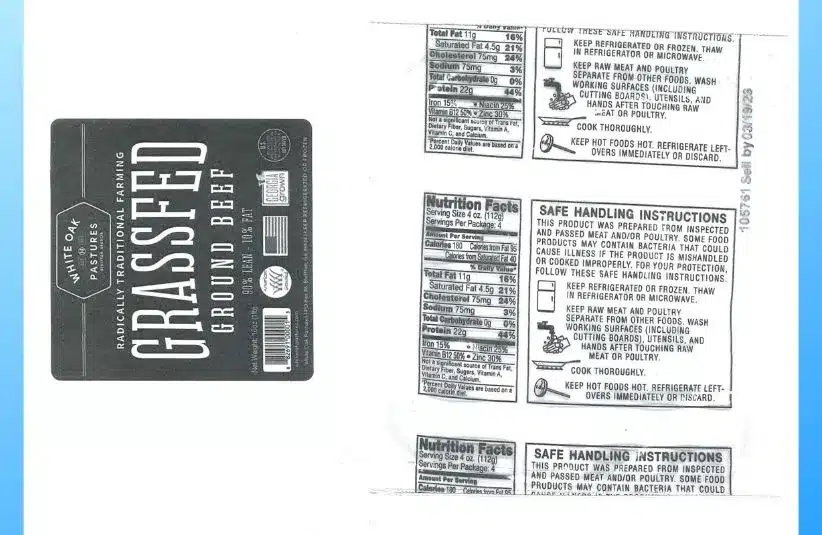 Image of White Oak Pastures ground beef labels, courtesy of FSIS