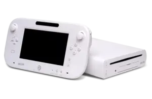 A white retro Wii U controller and console