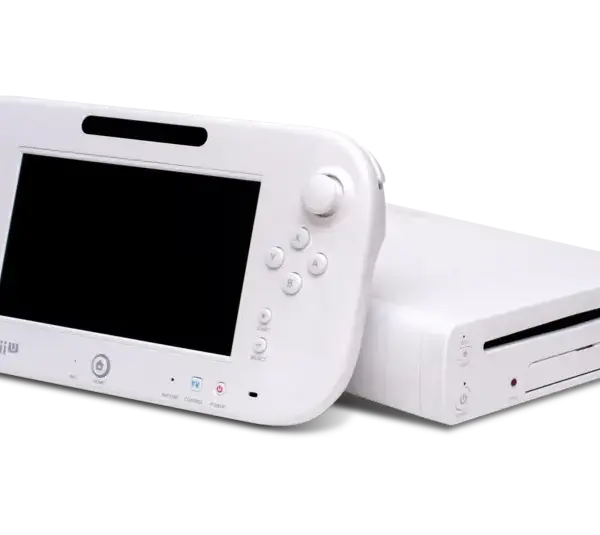 A white retro Wii U controller and console