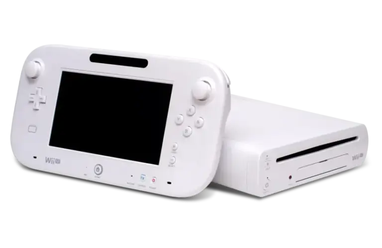 A white retro Wii U controller and console