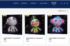 Wrongside Outimals Poppy Playtime Chapter 5 Broken Things, Playtime Co. Store has 3 plushies, Bindle Boogie, Doodle Bones, and Blanky Blankz