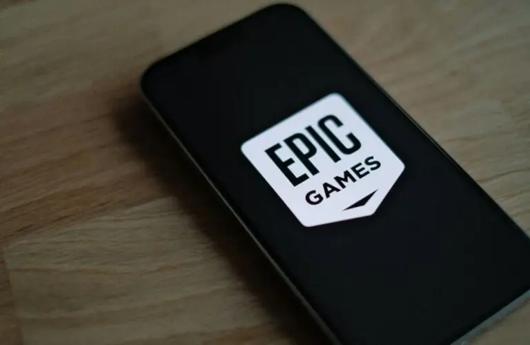 Epic Games logo on a phone.
