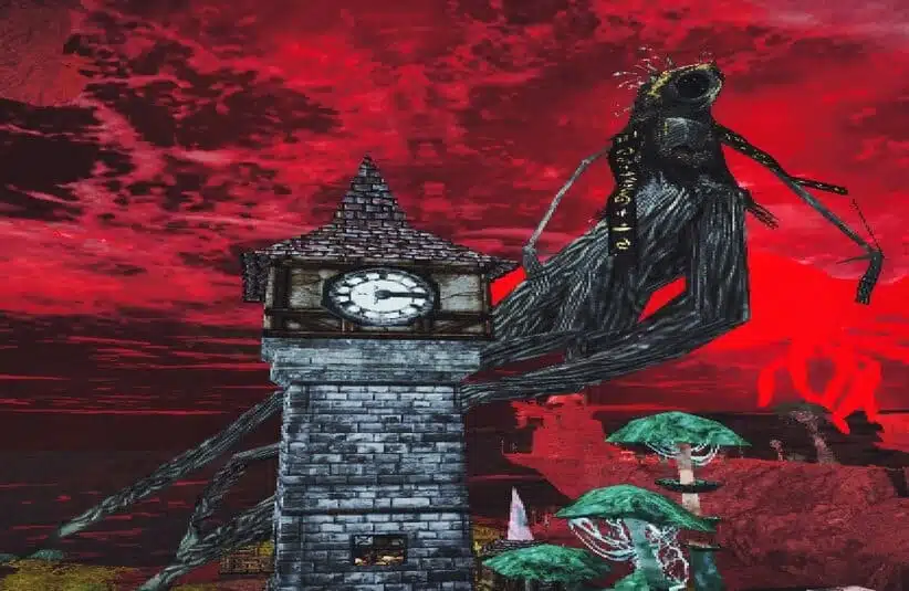 A character in Dread Delusion in front of a castle.