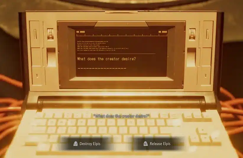 computer asking "what does the creator desire?" in Resident Evil Requiem