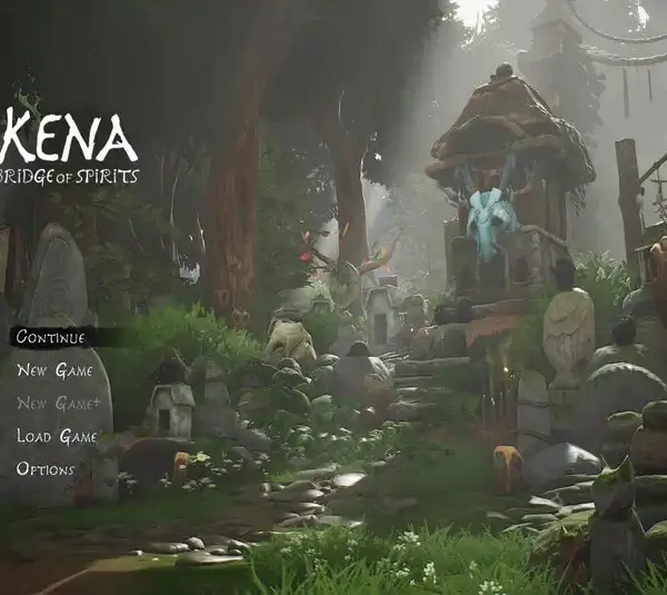 The main menu of Kena: Bridge of Spirits