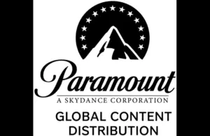 Black and white Paramount logo with mountain and stars. Text reads "A Skydance Corporation" above "Global Content Distribution."