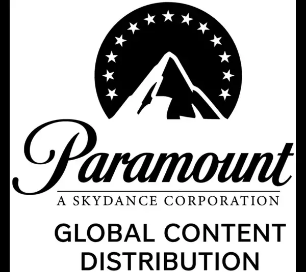 Black and white Paramount logo with mountain and stars. Text reads "A Skydance Corporation" above "Global Content Distribution."