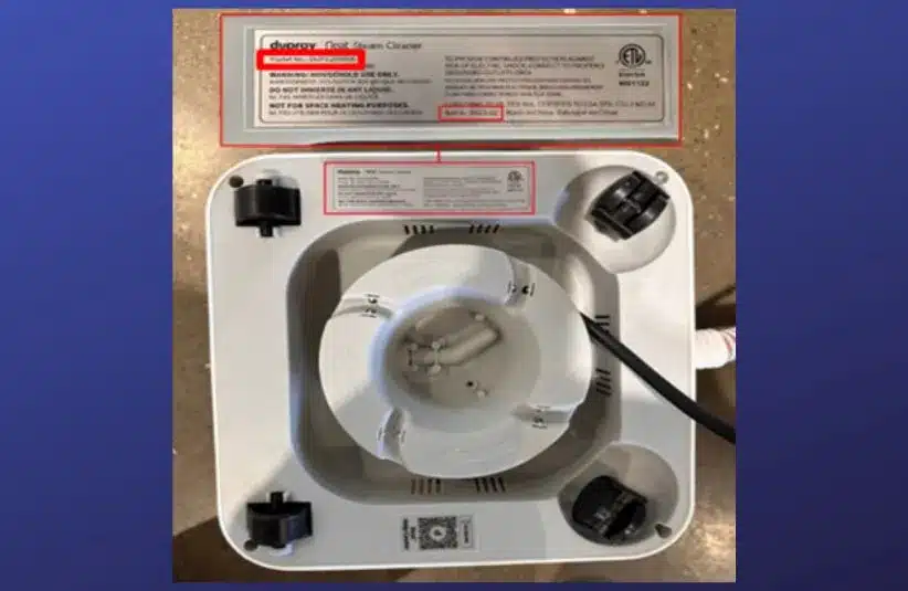 Image of recalled Dupray Steam Cleaner, showing the bottom and labeling