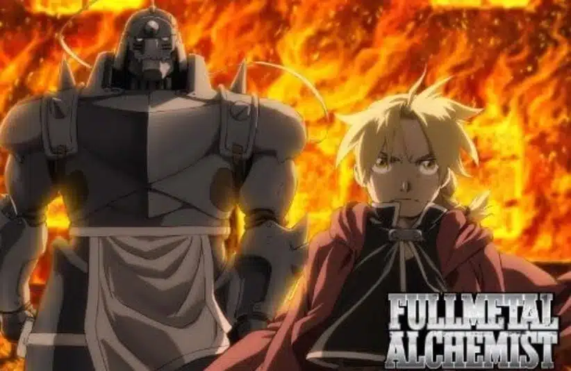 Elric brothers walking away from the flames shone anime, FMAB