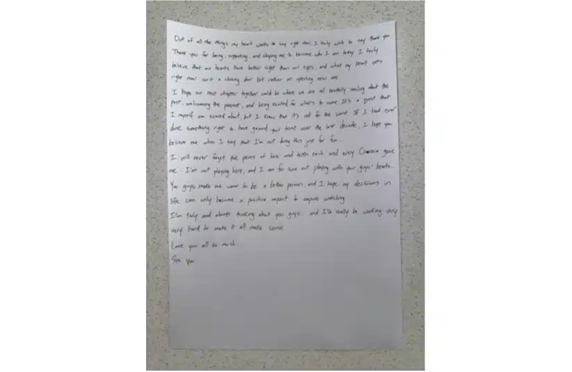 Handwritten letter from Mark Lee detailing his departure from k-pop group NCT