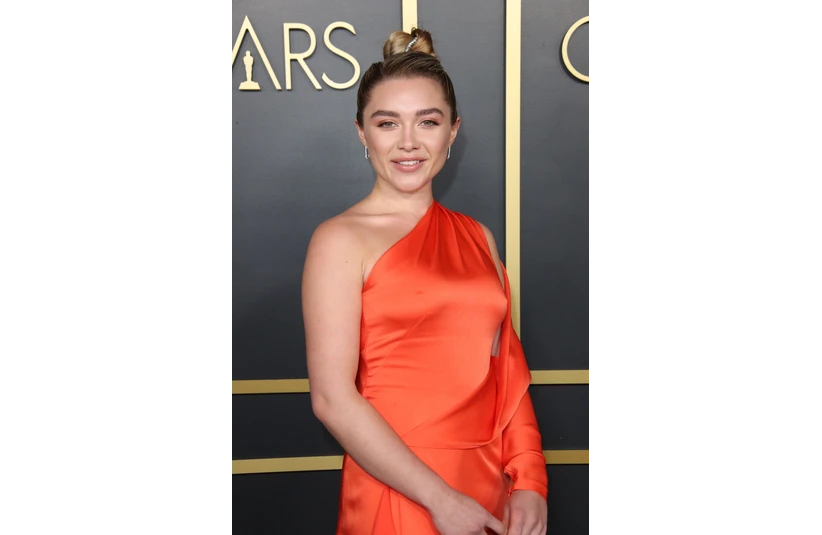 Jan 27, 2020; Los Angeles, CA, USA; Florence Pugh nominated for best performance by an actress in a supporting role in \"Little Women\" arrives to the Nominees Luncheon for the 92nd Oscars at the Ray Dolby Ballroom at Hollywood and Highland. Mandatory Credit: Dan MacMedan via USA TODAY