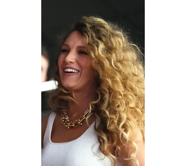 Feb 11, 2024; Paradise, Nevada, USA; Actress Blake Lively looks on during the Kansas City Chiefs and San Francisco 49ers game during Super Bowl LVIII at Allegiant Stadium. Mandatory Credit: Joe Camporeale-Imagn Images