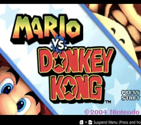The title screen of Mario vs. Donkey Kong, recently released on Nintendo Switch Online