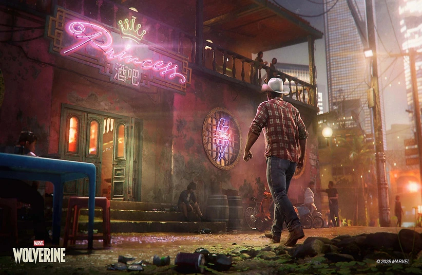 Wolverine walking into a bar in Insomniac's Wolverine gameh.