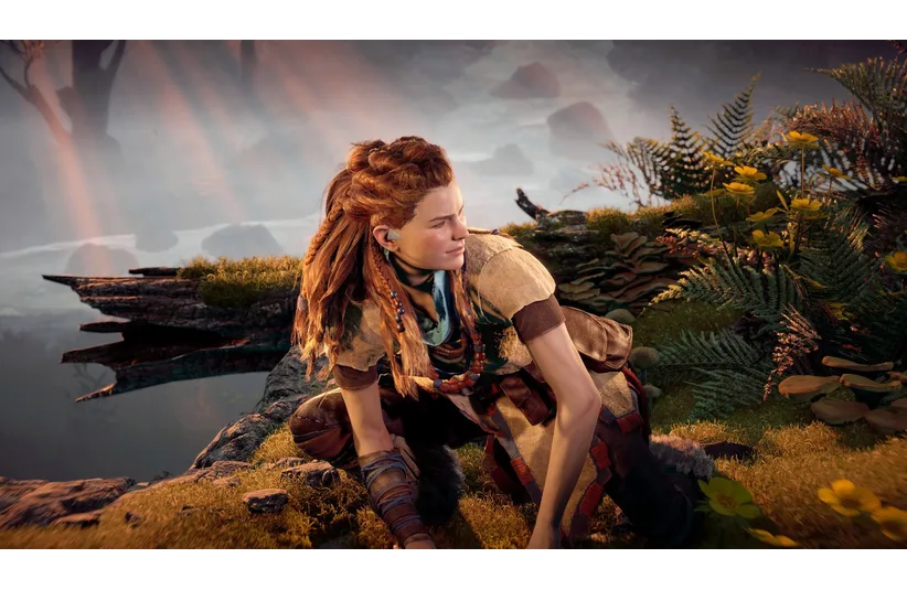 Aloy from Beyond Horizons in a forest.