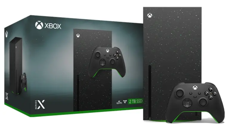 Black XBOX console and controller.