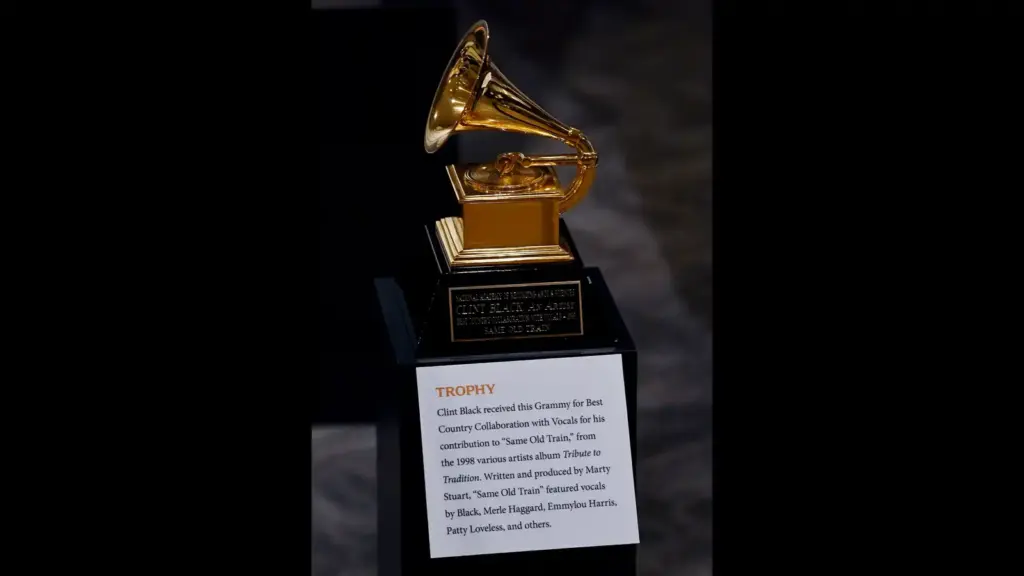 A Grammy award gramophone statuette on display in a museum exhibit, the trophy the new Grammy Asian pop category will hand out in 2027