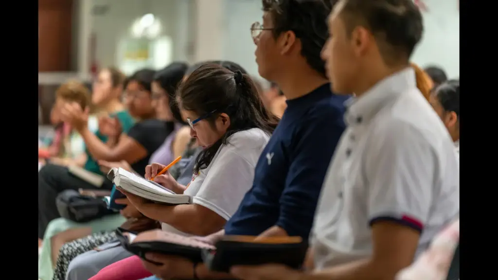 In daily devotional, a group of people are studying the Bible.