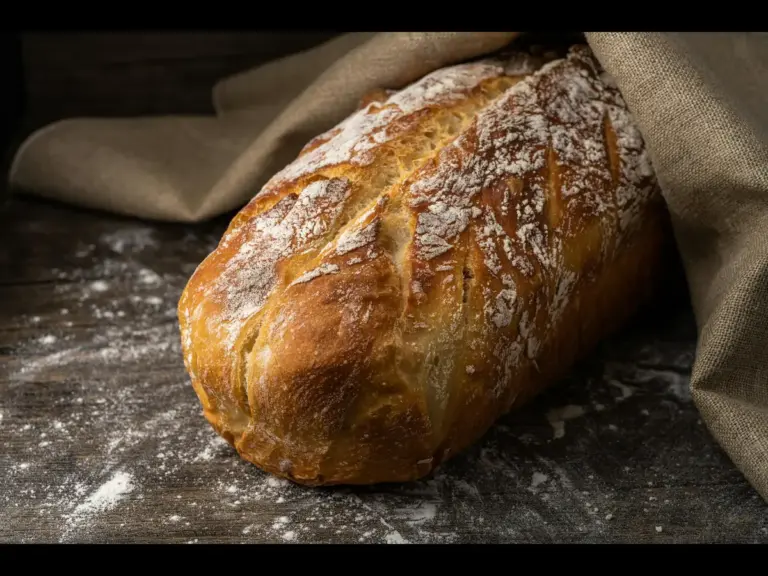 In daily devotional, a baked loaf of bread fully risen is out of the oven. 