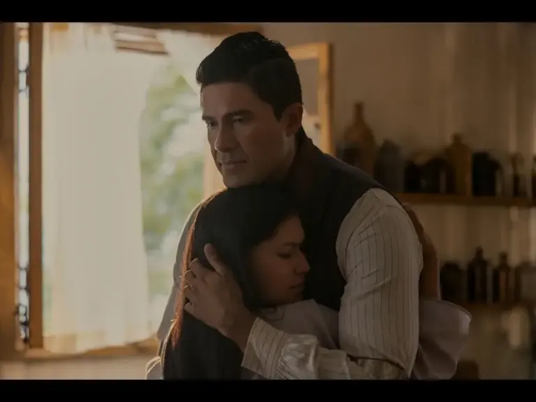 Meegwun Fairbrother and Alyssa Wapanatâhk in "Little House on the Prairie" (2026) Netflix