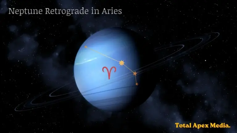 The planet Neptune with the constellation of Aries and the Aries symbol, Neptune Retrograde in Aries