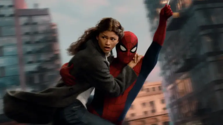 MJ (Zendaya) swings through the city with Spider-Man in Columbia Pictures SPIDER-MAN™: BRAND NEW DAY. Photo by: Jay Maidment
