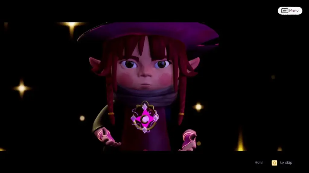 Screenshot from Kitty Witchy showing the little witch receiving an item, cozy game, puzzle game, indie game