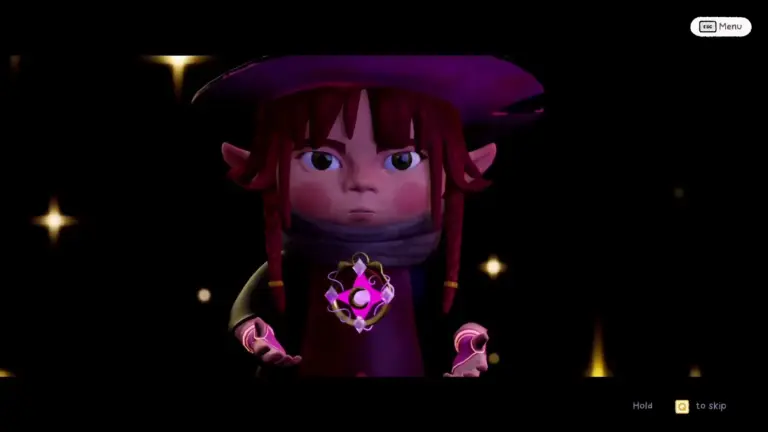 Screenshot from Kitty Witchy showing the little witch receiving an item, cozy game, puzzle game, indie game