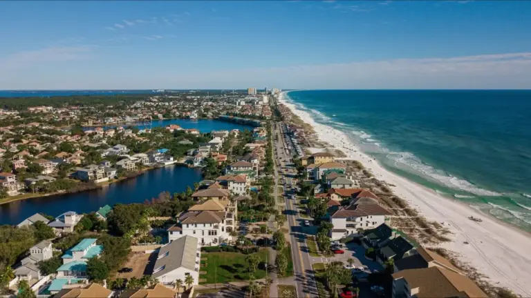 Destin Florida drone shot of beach.