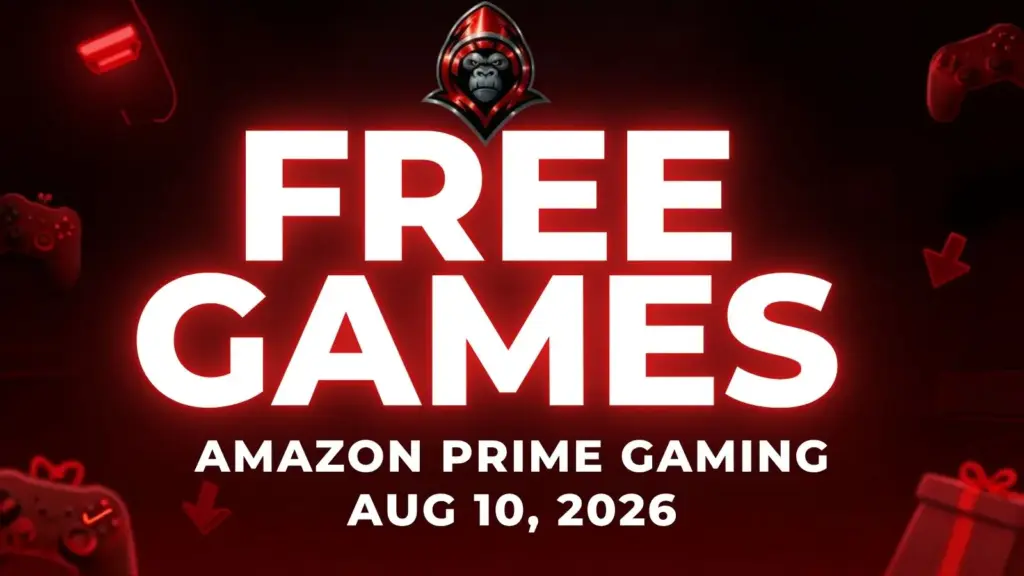 Featured image showing various gaming icons, "Free Games" "Amazon Prime" "August 10 2026"