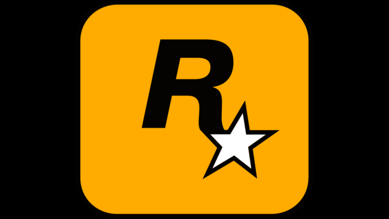 Rockstar Games logo. A bold R in black font and a white colored star in front of a yellow background.