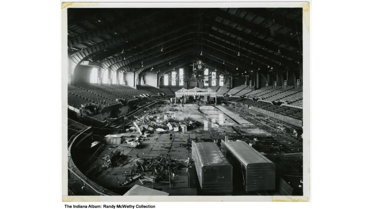 Aftermath of the Halloween horror October 31, 1963, gas explosion at Indiana State Fairgrounds Coliseum, Indianapolis, Indiana, 1963