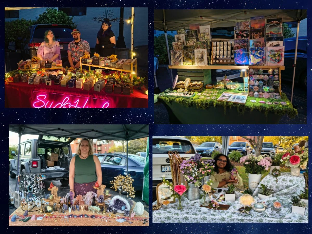 Collage of photos of vendors at Faelight festival at Casting Whimsy, Woodstock IL