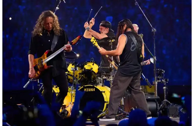 Metallica on stage in a 2023 file photo, ahead of the Metallica Sphere residency