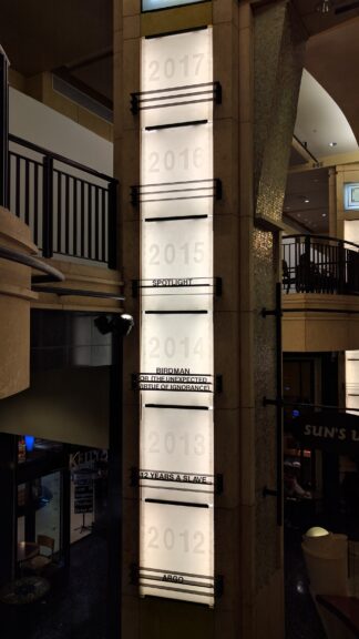 Pakistan Oscar submission: wall of Oscar-winning films at the Dolby Theatre