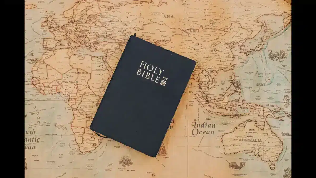In Friday's daily devotional, a Bible sits on top of a world map.